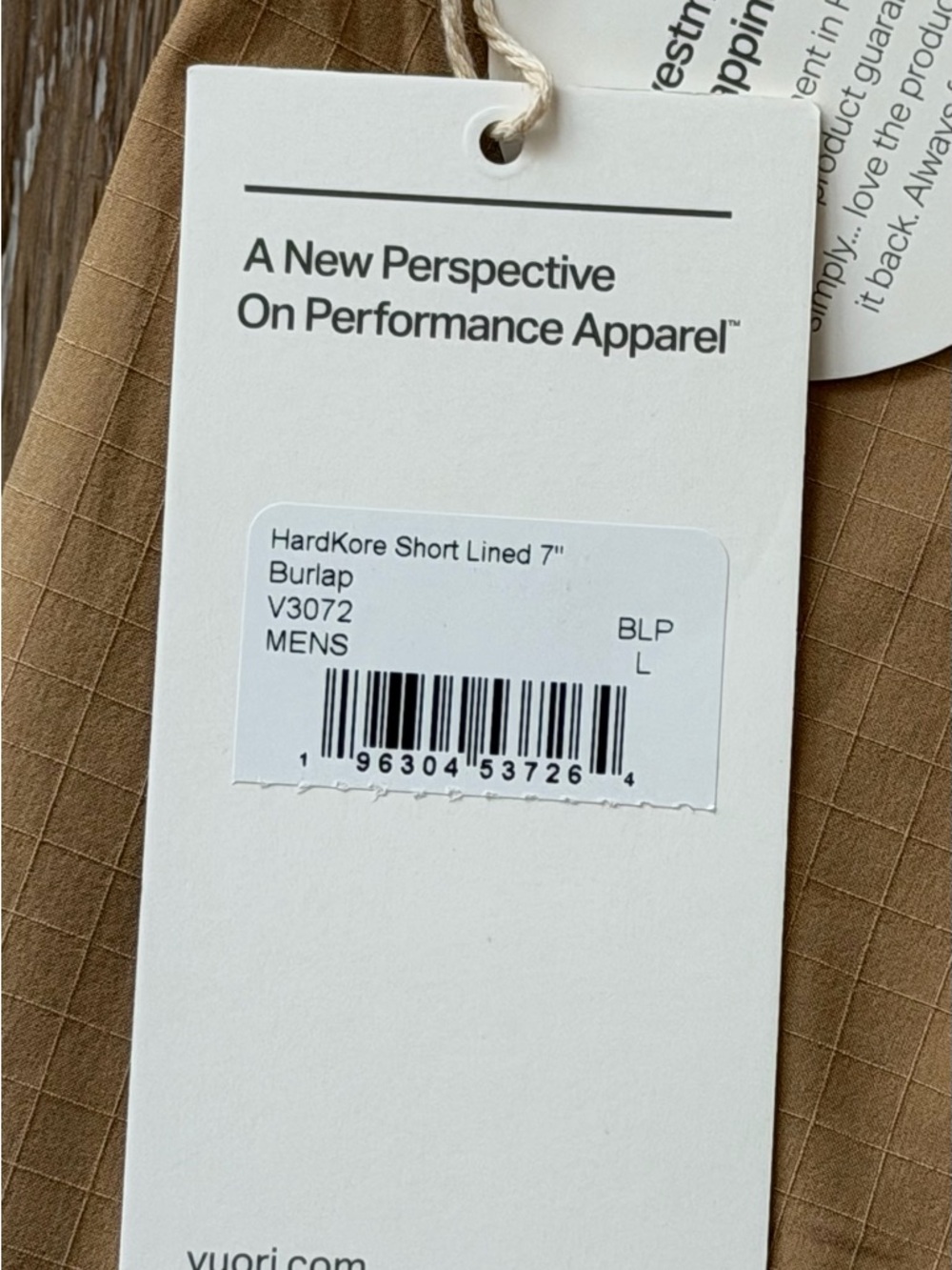 Vuori HardKore Short Lined 7" Burlap Sz Large V3072 Athletic NWT - Picture 5 of 6